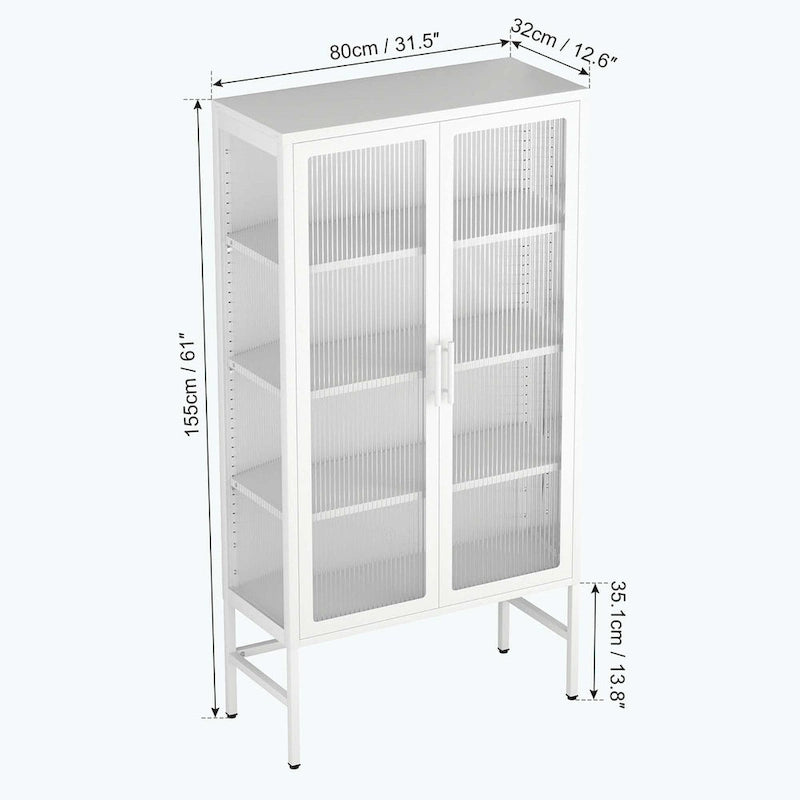 Vitrine à 2 portes en acier cannelé vert menthe/bleu/blanc/noir avec étagères réglables