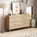 Commode 6 tiroirs en rotin naturel/noir meuble de rangement