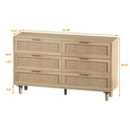 Commode 6 tiroirs en rotin naturel/noir meuble de rangement