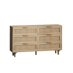 Commode 6 tiroirs en rotin naturel/noir meuble de rangement