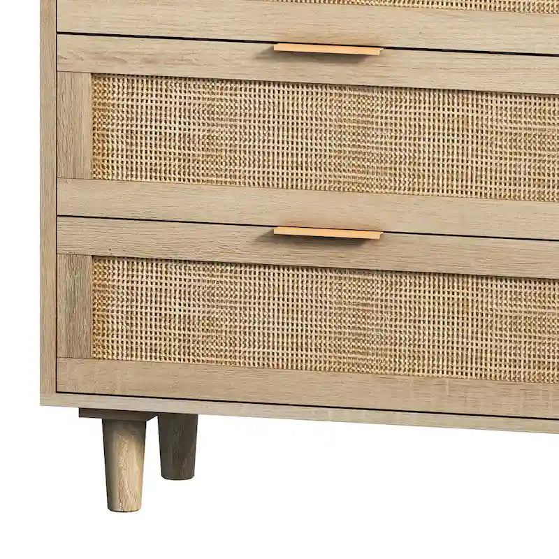 Commode 6 tiroirs en rotin naturel/noir meuble de rangement