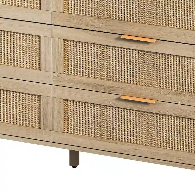 Commode 6 tiroirs en rotin naturel/noir meuble de rangement