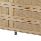 Commode 6 tiroirs en rotin naturel/noir meuble de rangement