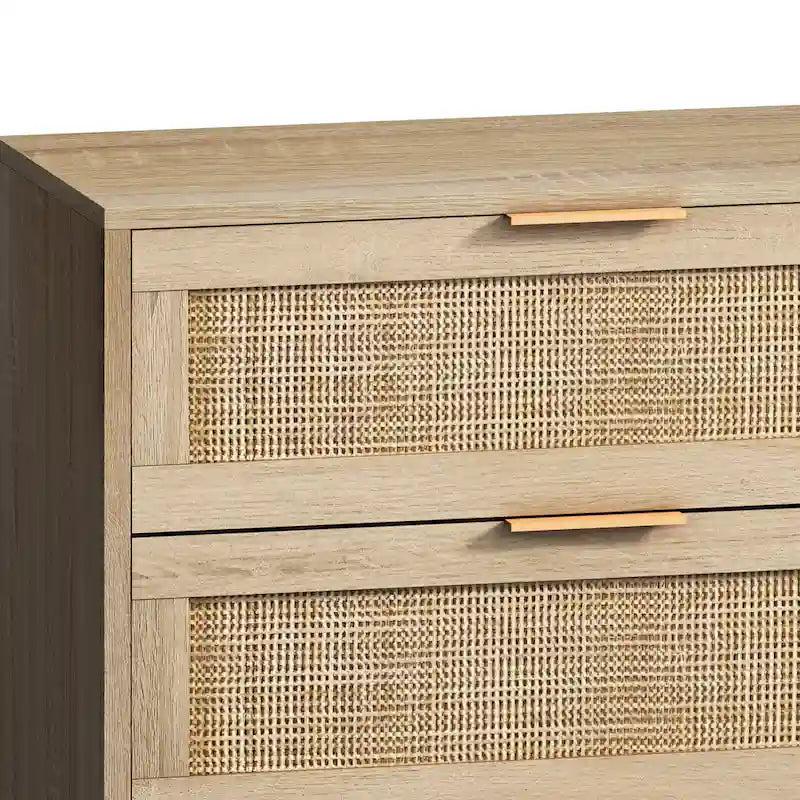 Commode 6 tiroirs en rotin naturel/noir meuble de rangement