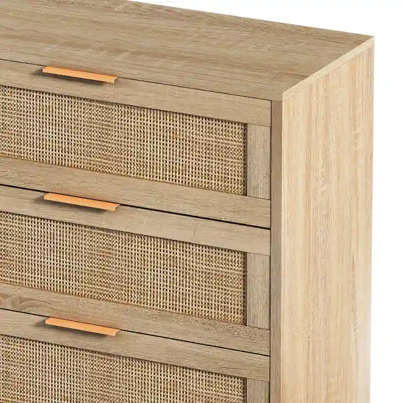 Commode 6 tiroirs en rotin naturel/noir meuble de rangement