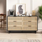 Commode 6 tiroirs en rotin naturel/noir meuble de rangement