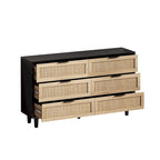 Commode 6 tiroirs en rotin naturel/noir meuble de rangement