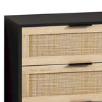 Commode 6 tiroirs en rotin naturel/noir meuble de rangement