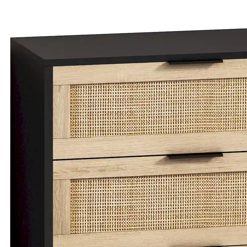 Commode 6 tiroirs en rotin naturel/noir meuble de rangement
