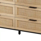 Commode 6 tiroirs en rotin naturel/noir meuble de rangement