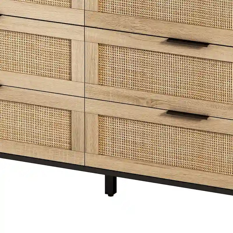 Commode 6 tiroirs en rotin naturel/noir meuble de rangement