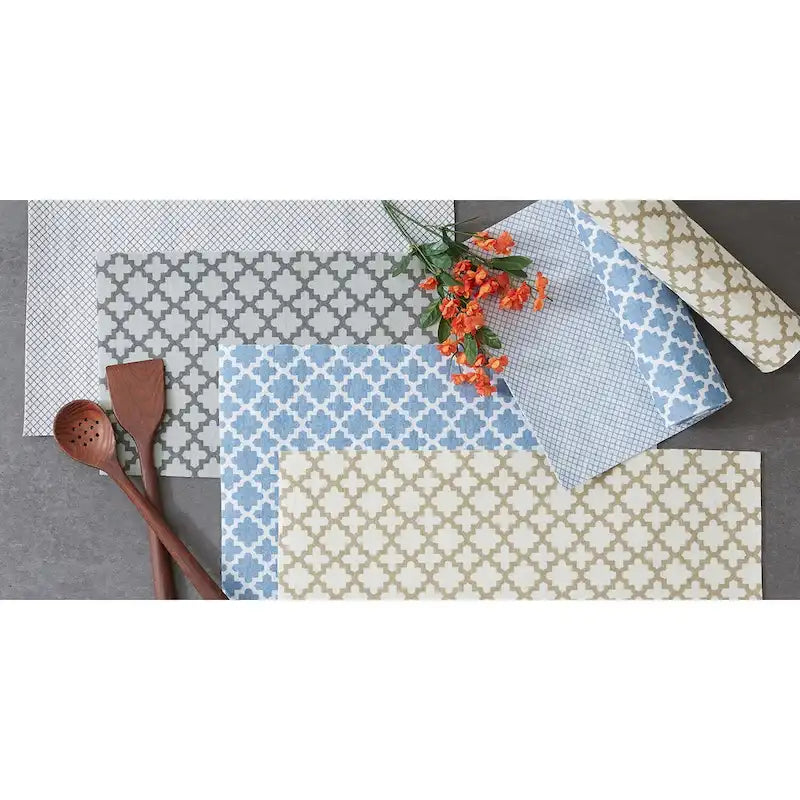 Ensemble de 2 doublures de tiroir/étagère multi-motifs – Treillis, Chevrons et Feuilles abstraites