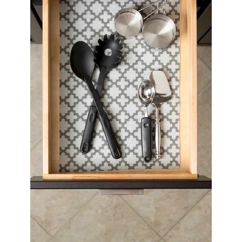 Ensemble de 2 doublures de tiroir/étagère multi-motifs – Treillis, Chevrons et Feuilles abstraites