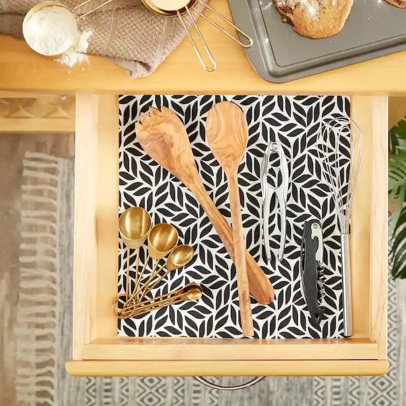 Ensemble de 2 doublures de tiroir/étagère multi-motifs – Treillis, Chevrons et Feuilles abstraites