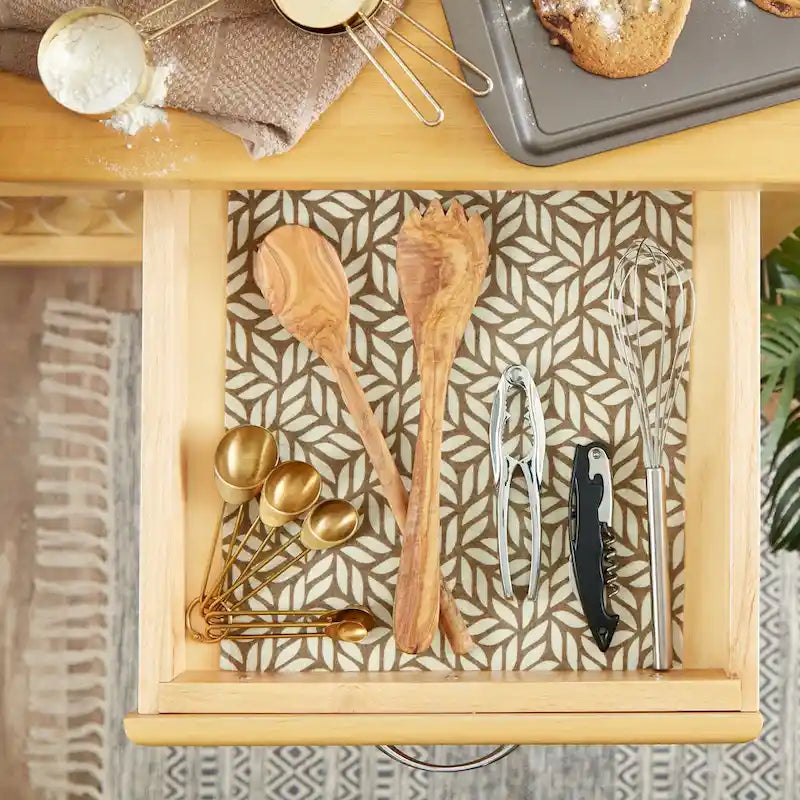 Ensemble de 2 doublures de tiroir/étagère multi-motifs – Treillis, Chevrons et Feuilles abstraites