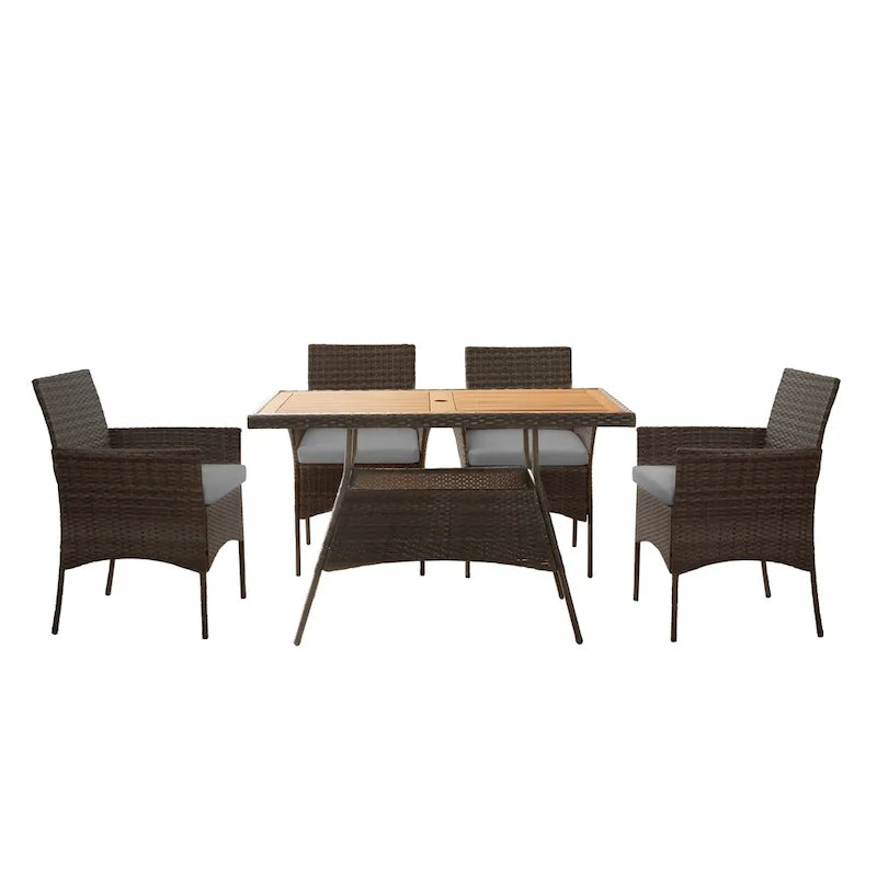 Teamson Home - Ensemble de salle à manger d'extérieur 5 pièces en rotin marron - 119,4L x 70,1l x 73,7H