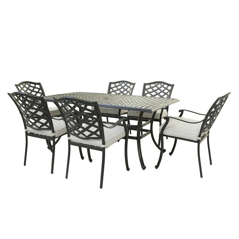 Ensemble de salle à manger rectangulaire Torino Aluminium 7 pièces avec 6 chaises à accoudoirs - N/A
