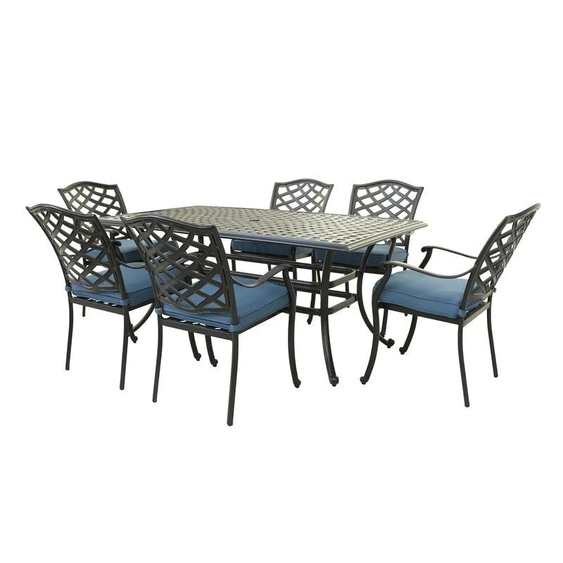 Ensemble de salle à manger rectangulaire Torino Aluminium 7 pièces avec 6 chaises à accoudoirs - N/A