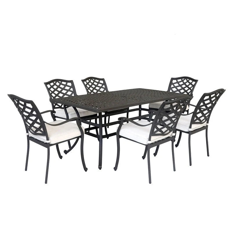 Ensemble de salle à manger rectangulaire Torino Aluminium 7 pièces avec 6 chaises à accoudoirs - N/A