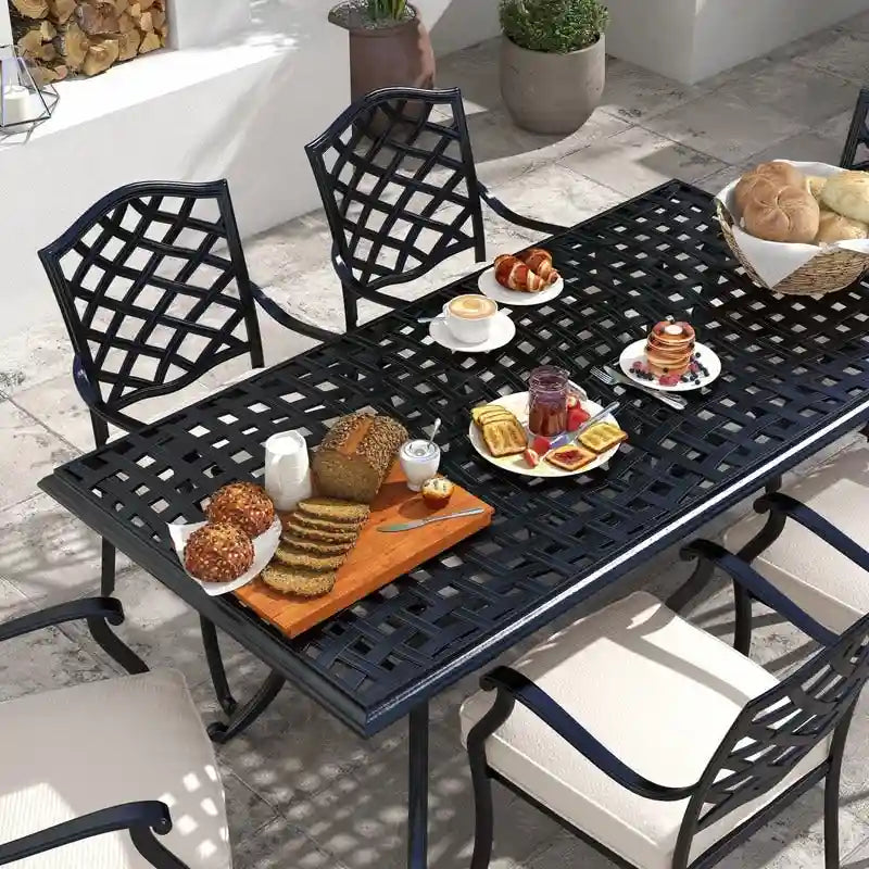 Ensemble de salle à manger rectangulaire Torino Aluminium 7 pièces avec 6 chaises à accoudoirs - N/A
