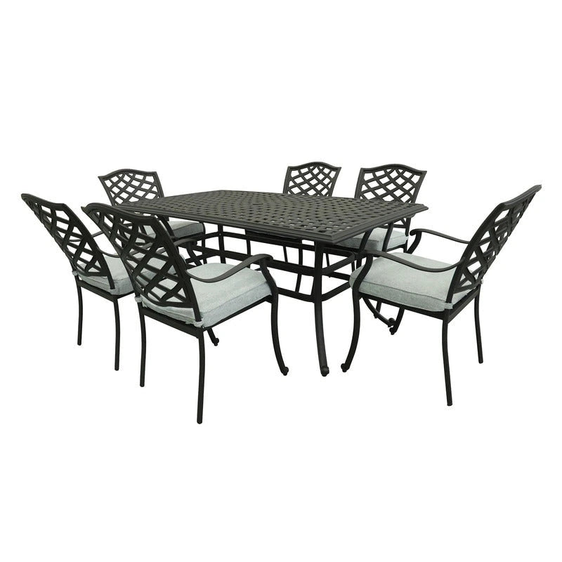 Ensemble de salle à manger rectangulaire Torino Aluminium 7 pièces avec 6 chaises à accoudoirs - N/A