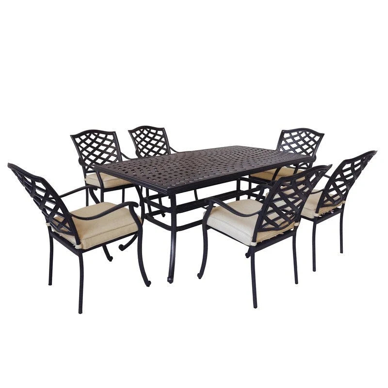 Ensemble de salle à manger rectangulaire Torino Aluminium 7 pièces avec 6 chaises à accoudoirs - N/A