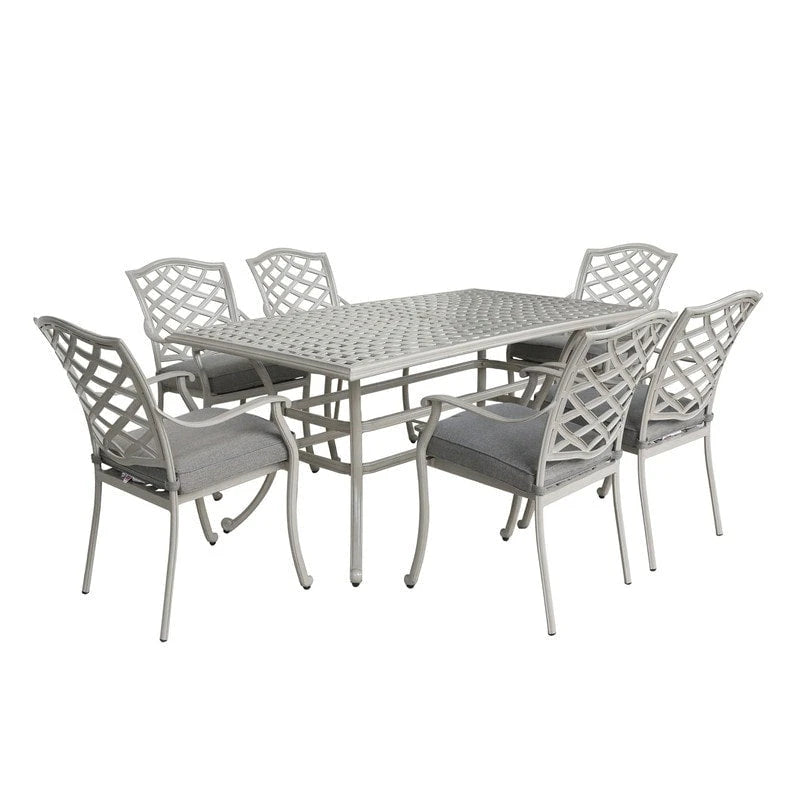 Ensemble de salle à manger rectangulaire Torino Aluminium 7 pièces avec 6 chaises à accoudoirs - N/A