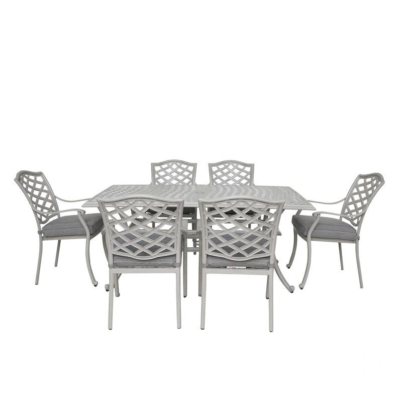 Ensemble de salle à manger rectangulaire Torino Aluminium 7 pièces avec 6 chaises à accoudoirs - N/A