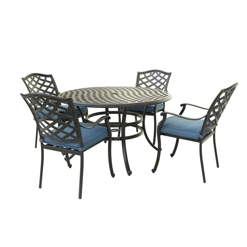 Ensemble de salle à manger rond 5 pièces en aluminium Torino avec 4 fauteuils - S.O.
