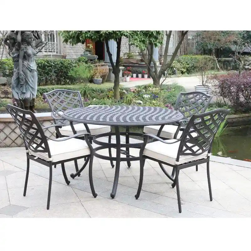 Ensemble de salle à manger rond 5 pièces en aluminium Torino avec 4 fauteuils - S.O.