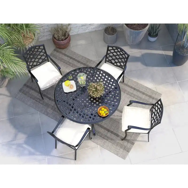 Ensemble de salle à manger rond 5 pièces en aluminium Torino avec 4 fauteuils - S.O.