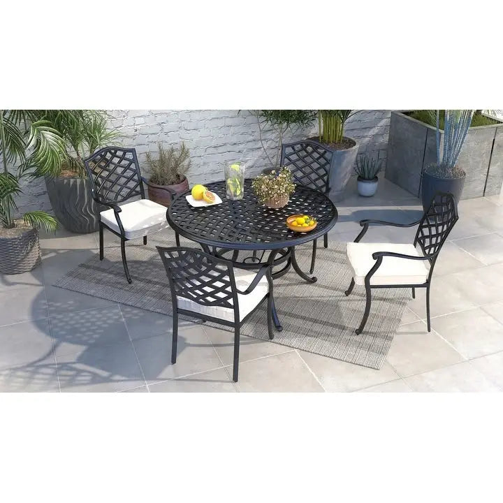 Ensemble de salle à manger rond 5 pièces en aluminium Torino avec 4 fauteuils - S.O.