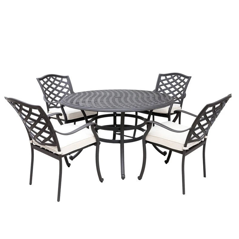 Ensemble de salle à manger rond 5 pièces en aluminium Torino avec 4 fauteuils - S.O.