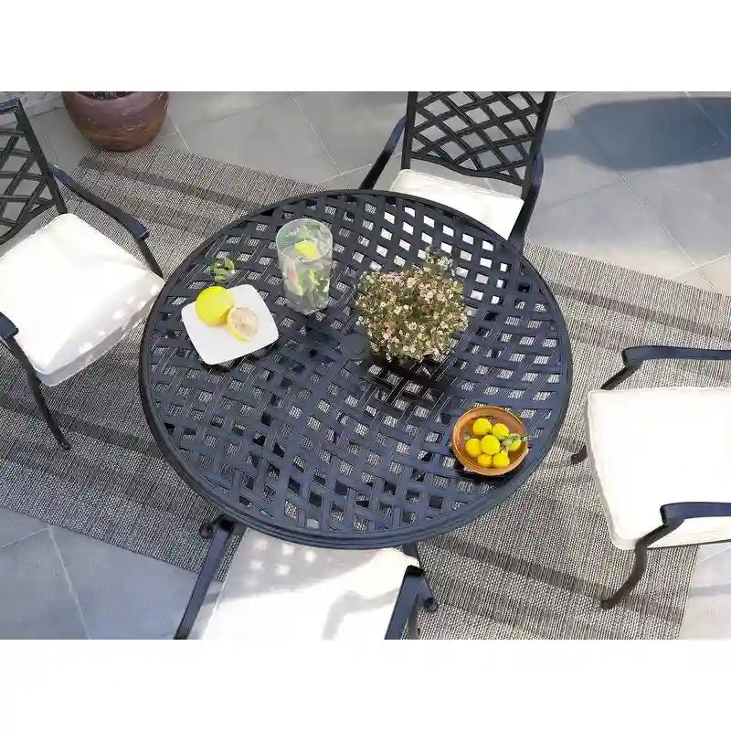 Ensemble de salle à manger rond 5 pièces en aluminium Torino avec 4 fauteuils - S.O.