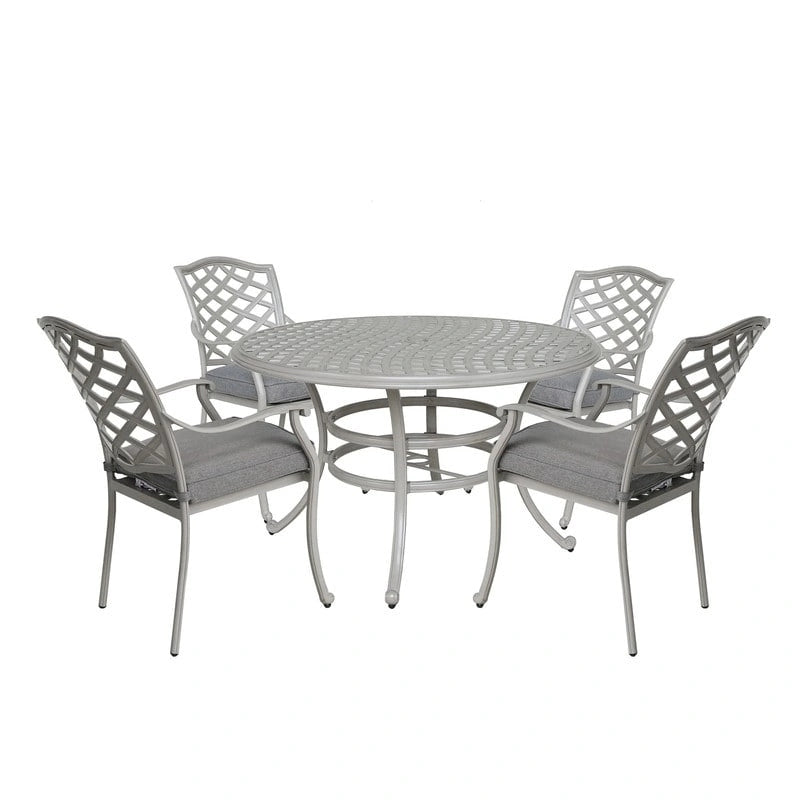 Ensemble de salle à manger rond 5 pièces en aluminium Torino avec 4 fauteuils - S.O.