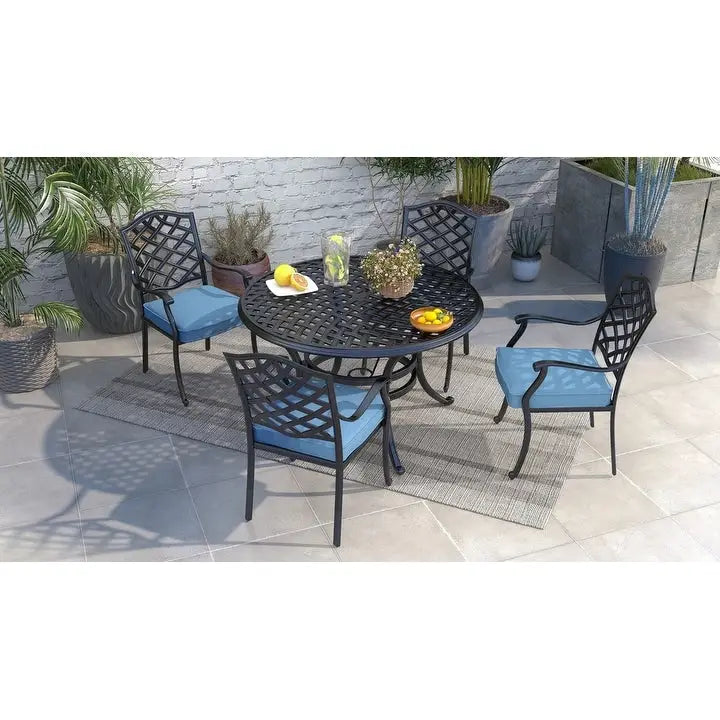 Ensemble de salle à manger rond 5 pièces en aluminium Torino avec 4 fauteuils - S.O.