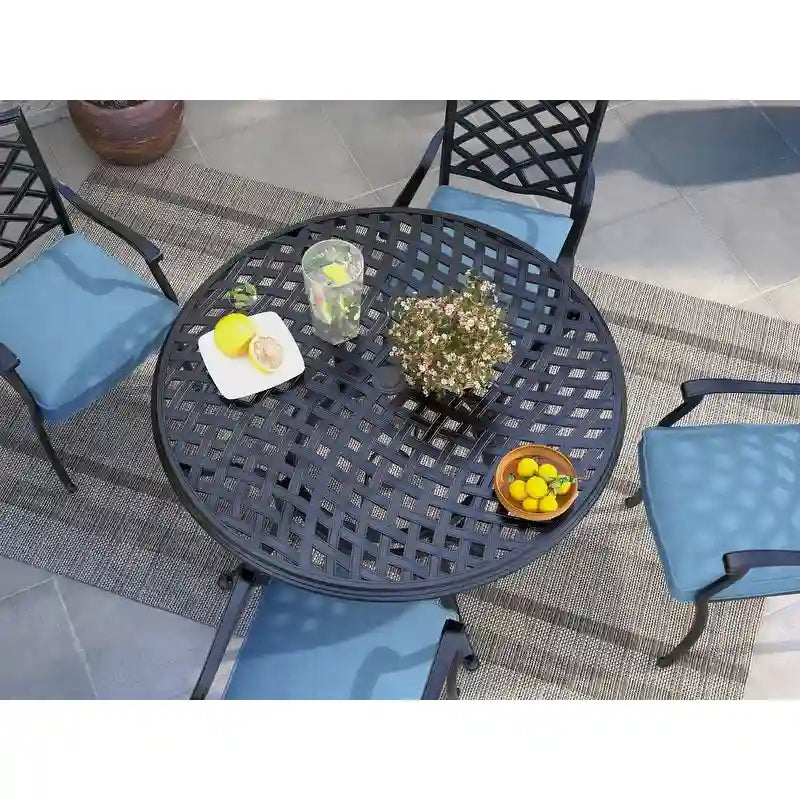 Ensemble de salle à manger rond 5 pièces en aluminium Torino avec 4 fauteuils - S.O.