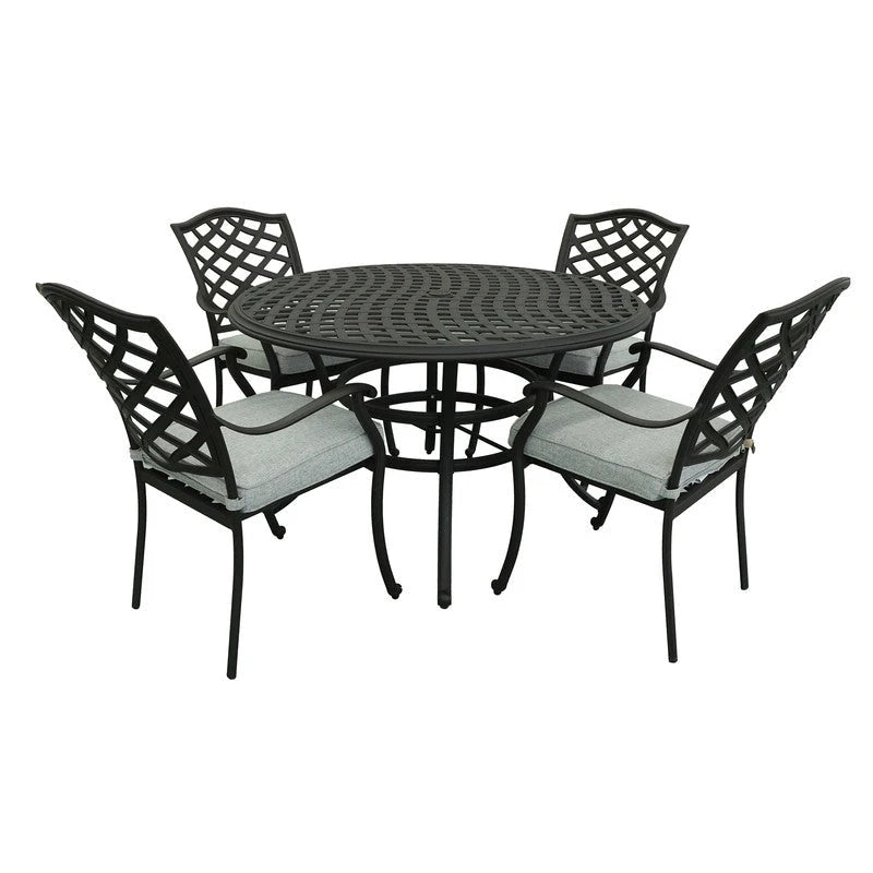 Ensemble de salle à manger rond 5 pièces en aluminium Torino avec 4 fauteuils - S.O.