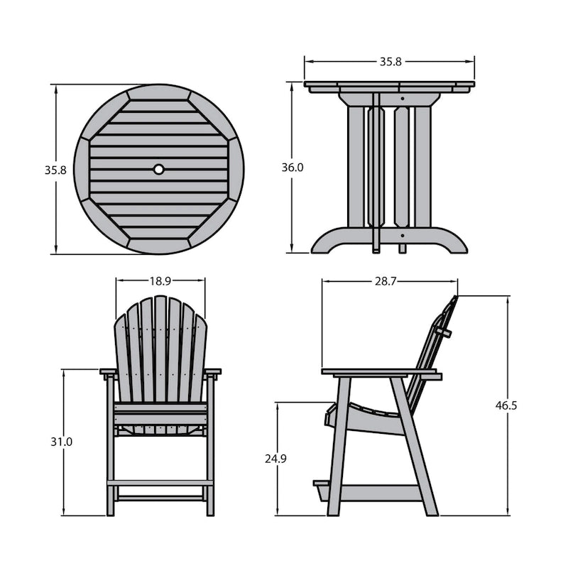 Ensemble de salle à manger 3 pièces Adirondack 36 de hauteur comptoir Highwood Commercial