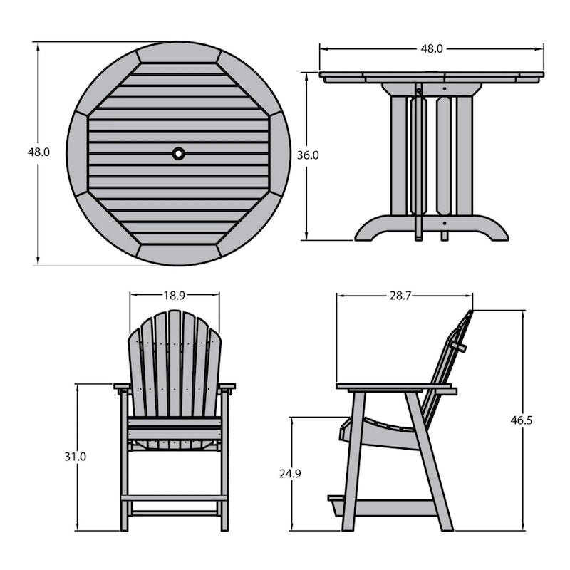 Ensemble de salle à manger 5 pièces Muskoka Adirondack hauteur comptoir 48 de qualité commerciale Highwood