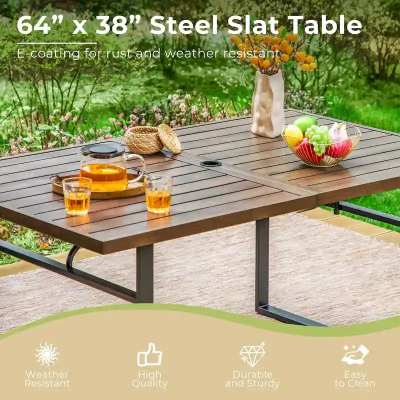 MAISON ARTS Ensemble de salle à manger de jardin 7 pièces avec table à manger marron à pieds en U en métal et chaises de salle à manger en métal