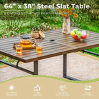 MAISON ARTS Ensemble de salle à manger de jardin 7 pièces avec table à manger marron à pieds en U en métal et chaises de salle à manger en métal