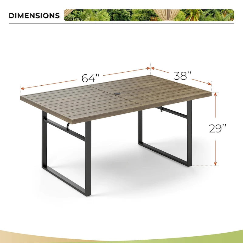 MAISON ARTS Ensemble de salle à manger de jardin 7 pièces avec table à manger marron à pieds en U en métal et chaises de salle à manger en métal