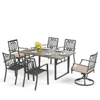 MAISON ARTS Ensemble de salle à manger de jardin 7 pièces avec table à manger marron à pieds en U en métal et chaises de salle à manger en métal