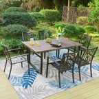 MAISON ARTS Ensemble de salle à manger de jardin 7 pièces avec table à manger marron à pieds en U en métal et chaises de salle à manger en métal