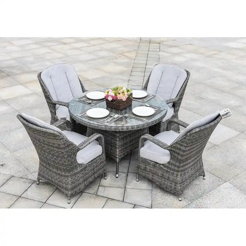 5-pieces Patio Wicker Round Dining Set with 4 Armchairs