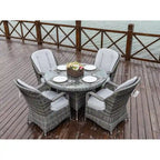 Ensemble de salle à manger rond en osier 5 pièces avec 4 fauteuils pour patio