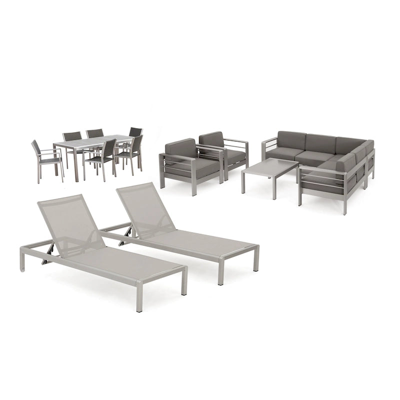 Ensemble de salle à manger Cape Coral 7 pièces, ensemble de canapés, 2 fauteuils club et 2 chaises longues par Christopher Knight Home