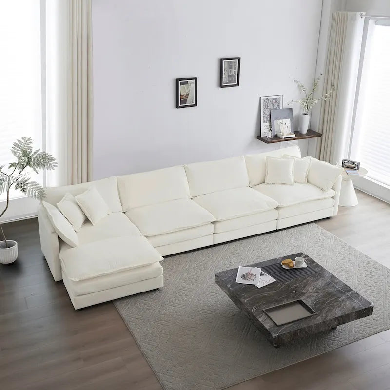 Canapé d'angle en U 5 places convertible avec 1 pouf