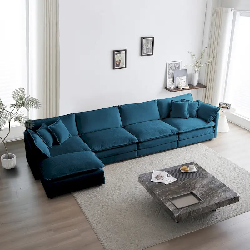 Canapé d'angle en U 5 places convertible avec 1 pouf